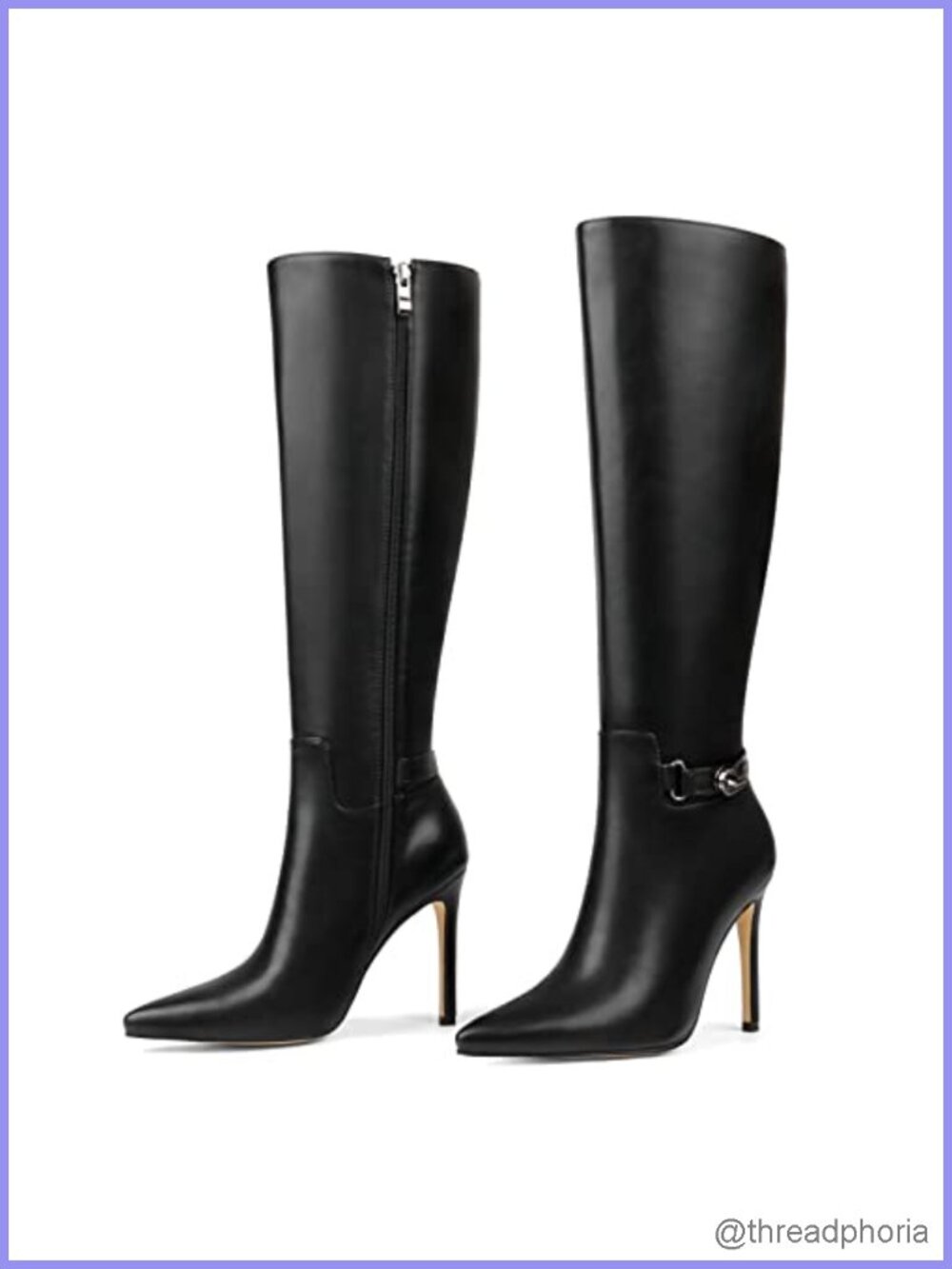 Knee High Boots Pointed Toe Stiletto Buckle Slouch Faux Leather